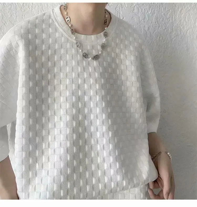 Ice Silk ort Sve Sportswear Set for Men Summer Casual Leisure Five-Quarter Pants Teenage Brand T-irt ort Pants Set