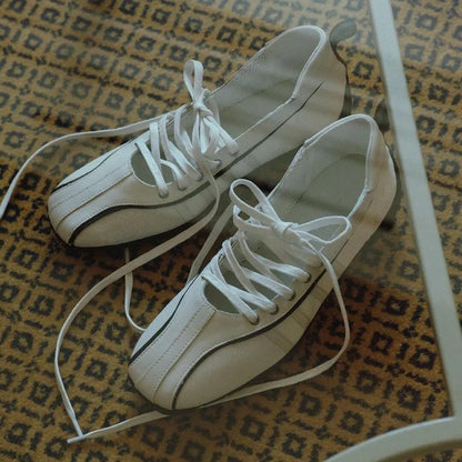 Women's Genuine Leather White Shoes 2025 New Fashion Non Slip Strap Soft Soled Ballet Shoes Women's Flat Casual Mary Jane Shoes