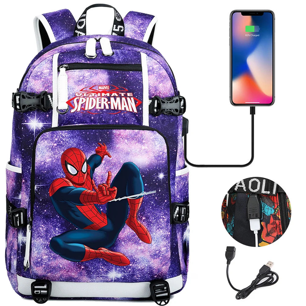 Superhero Spiderman School Backpack Travel Bags Large Waterproof Multifunction USB Charging Backpacks Travel Sport Duffel Bag