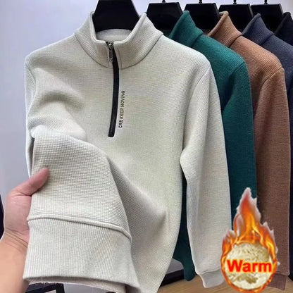 Men's Clothing Turtleneck Sweater Fashion Men's Knitwear Solid Color Chunky Half Zipper Thickening Sweater Luxury Warm Sweater