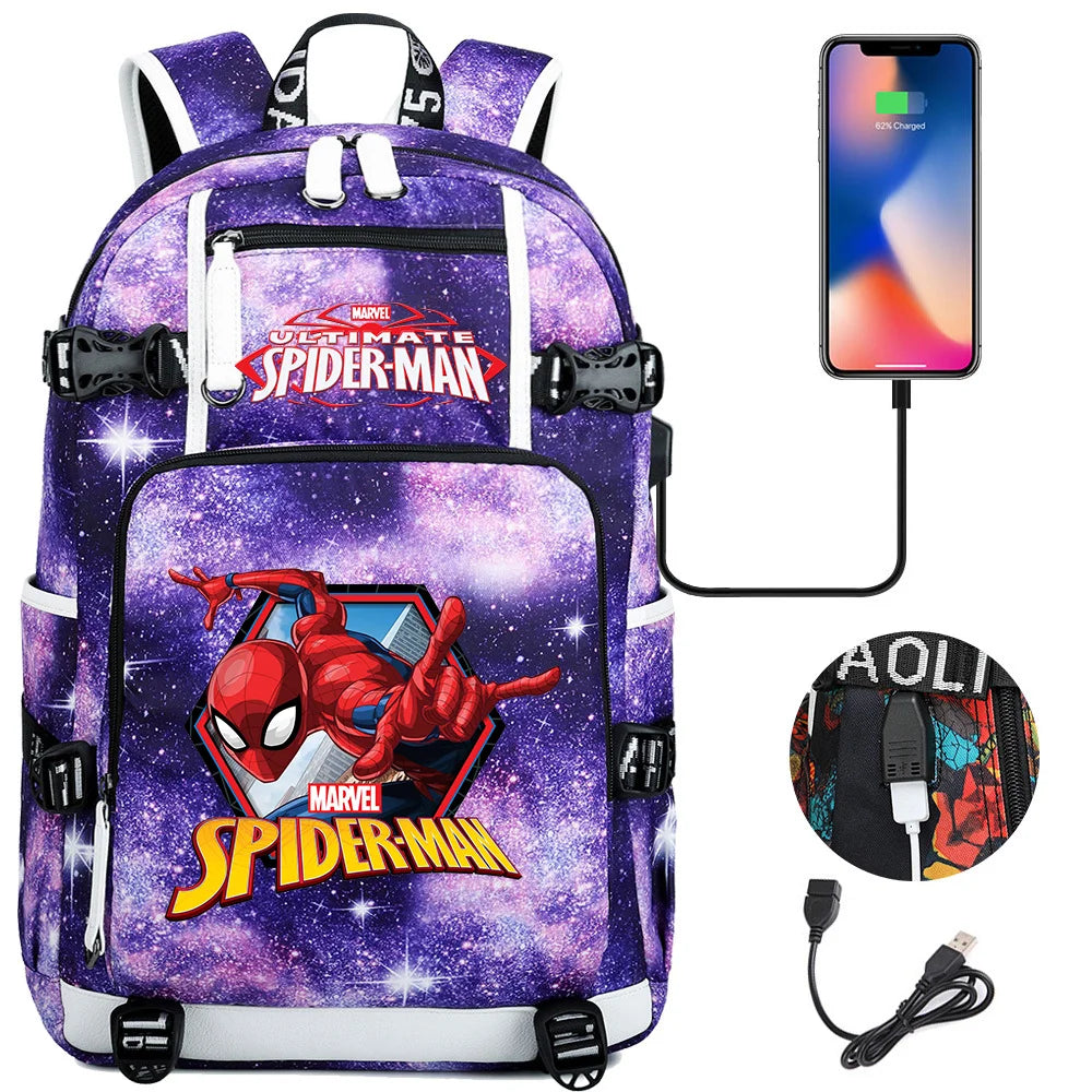 Superhero Spiderman School Backpack Travel Bags Large Waterproof Multifunction USB Charging Backpacks Travel Sport Duffel Bag