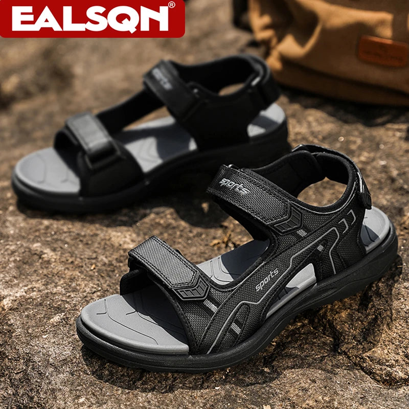 Classic Black Men's Sandals for Summer Wear-Resistant Breathable Beach Wading Shoes Outdoor Casual Walkig Sandals