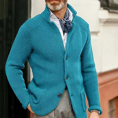 Men's Thicken Knitted Cardigan Sweater Autumn Winter Solid Color Fashion Slim Long-sleeved Stand-up Collar Knitting Jacket Coat