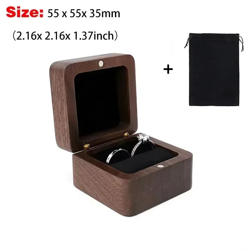 Square Double Ring Box Free Custom Engraved Wooden Ring Box for Wedding Ceremony Proposal or Engagement Ring Box Anniversar Gift