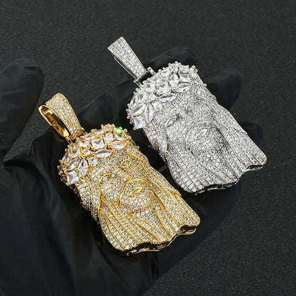 Hip Hop Iced out Jesus Pendant Necklace Customizable Bling Bling Diamond Christian Religious Jesus Pendant Jewelry Gift