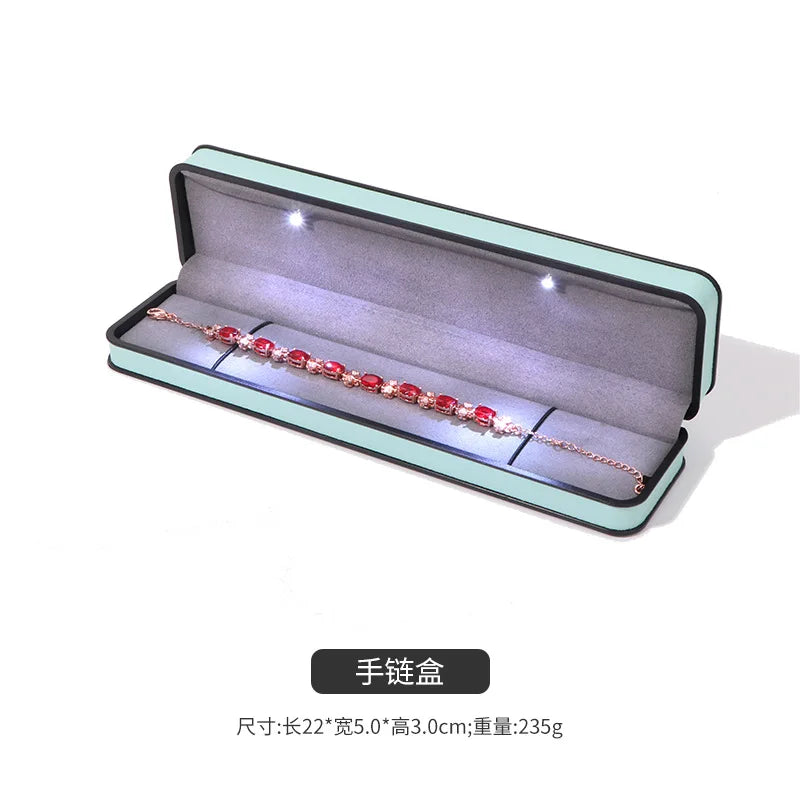 LED Enhanced Jewelry Box Round Black Frame Organizer for Rings Necklaces Bracelets Boutique  Gift Packaging