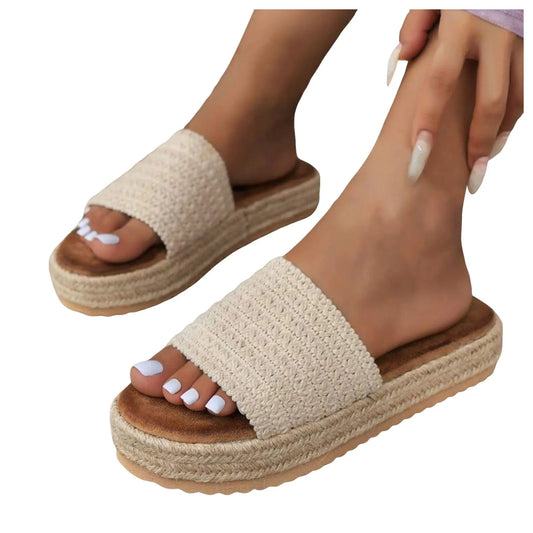 2025 Summer Women's Outdoor Platform Casual Round Toe Sandals Plus Size Simple Design Ladies Slippers For Beach Wear Female