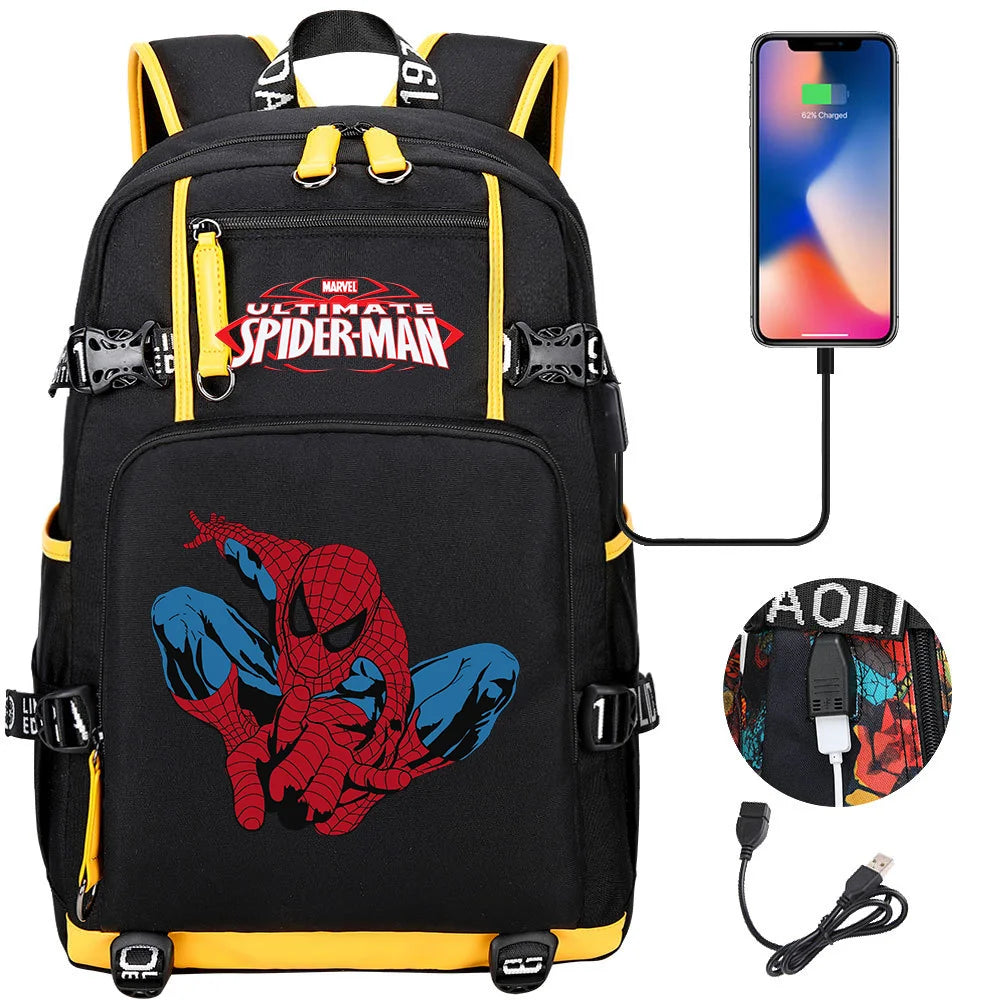 Superhero Spiderman School Backpack Travel Bags Large Waterproof Multifunction USB Charging Backpacks Travel Sport Duffel Bag
