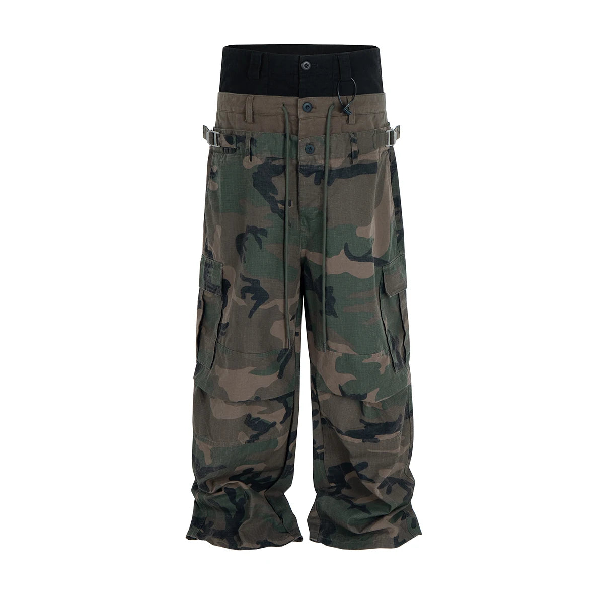 Three Waisted Camouflage Cargo Pants for Men Streetwear Patchwork Baggy Jeans Wide Leg Casual Loose Denim Trousers Oversized