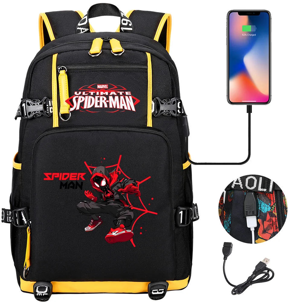 Superhero Spiderman School Backpack Travel Bags Large Waterproof Multifunction USB Charging Backpacks Travel Sport Duffel Bag