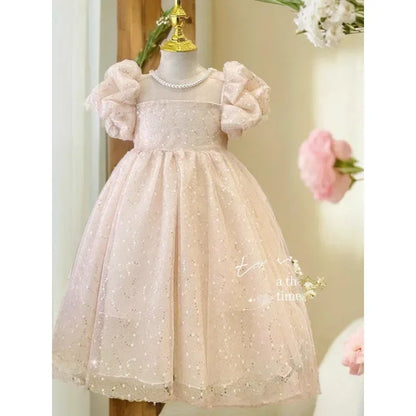 2024 Summer New Style Women's Baby Princess Dress Puffy Sleeves Trendy Girls Casual Dresses Woodland Theme Design