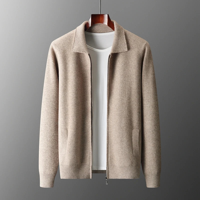 6-color autumn and winter new 2025 men's 100% wool  cardigan sweater casual knitted lapel men's business sweater Solid color
