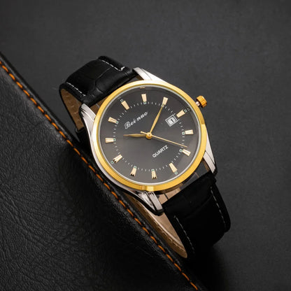 Classic Men‘s Quartz Watch with Calendar Fashion Metal Dial Leather Strap Man Watch Casual Business Male Clock montre homme