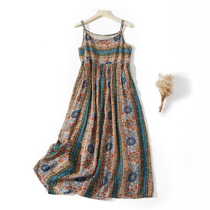 Printed halter dress female summer new Korean version of the bohemian fashion temperament vacation loose casual long dresses