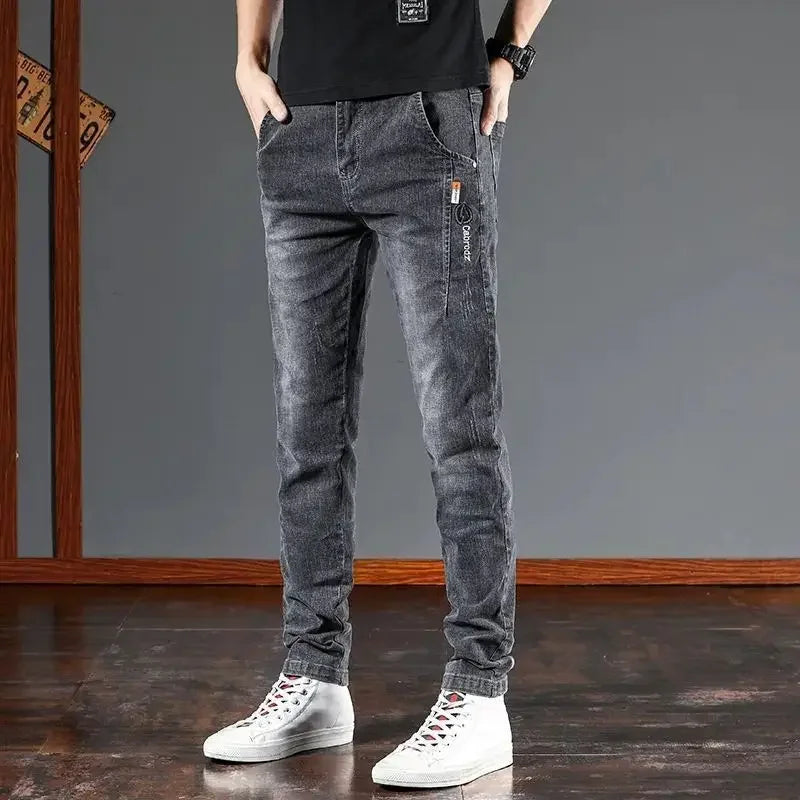 Fashion Men's Jeans Fashion Casual Slim Autumn Winter Fleece Kpop Denim Pants Plus Velvet Korean Luxury Clothing Classic Jeans