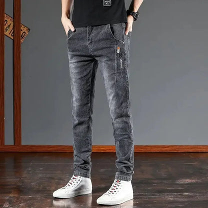 Fashion Men's Jeans Fashion Casual Slim Autumn Winter Fleece Kpop Denim Pants Plus Velvet Korean Luxury Clothing Classic Jeans