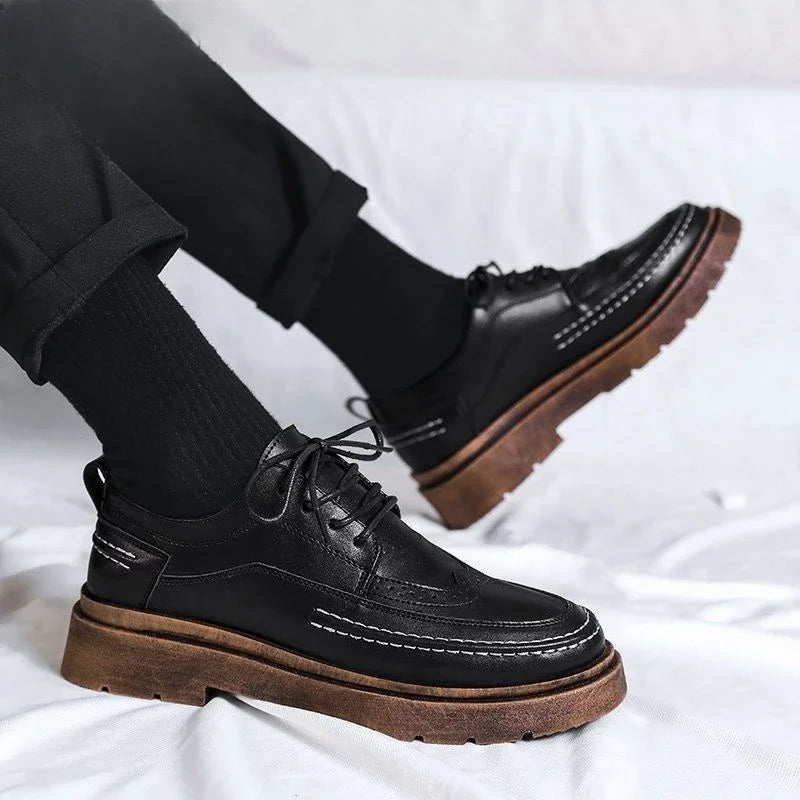 Man Casual Shoe Round Toe Leather Shoes For Men Brogue Luxury Sale Adults Fashion 2024 Elegant Cheap Clearance Korean Style Pu