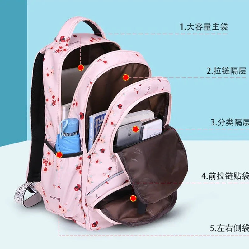 School Backpacks Girls 2024 Flower Print Backpack Women Pink Black School Bag Junior High School Students Mochilas Escolares New