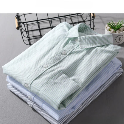 Simple Striped 100% Cotton Shirts for Men Clothing Casual Big Pocket Long Sleeve Men Shirts FY9920
