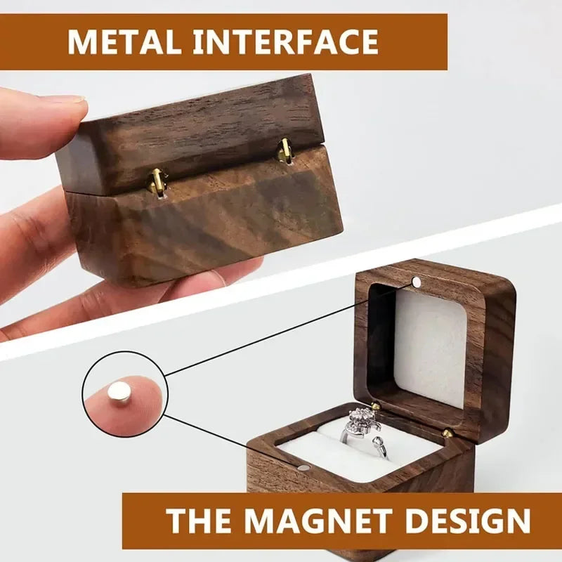 Square Double Ring Box Free Custom Engraved Wooden Ring Box for Wedding Ceremony Proposal or Engagement Ring Box Anniversar Gift