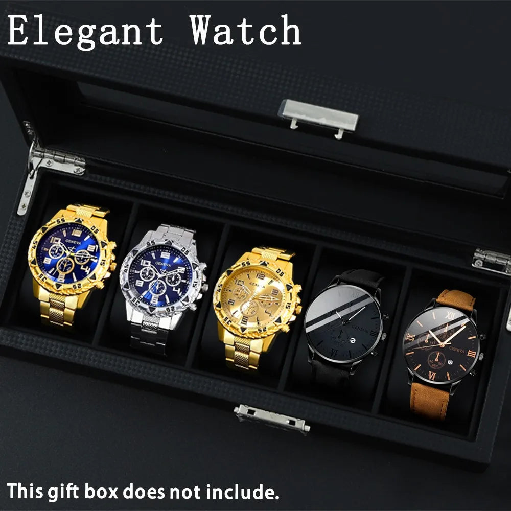 Men Watch 5pcs/sets, Fashion Men Casual Quartz Watches Analog Alloys Strap & PU Leather Combination Matching Wristwatch Sets.