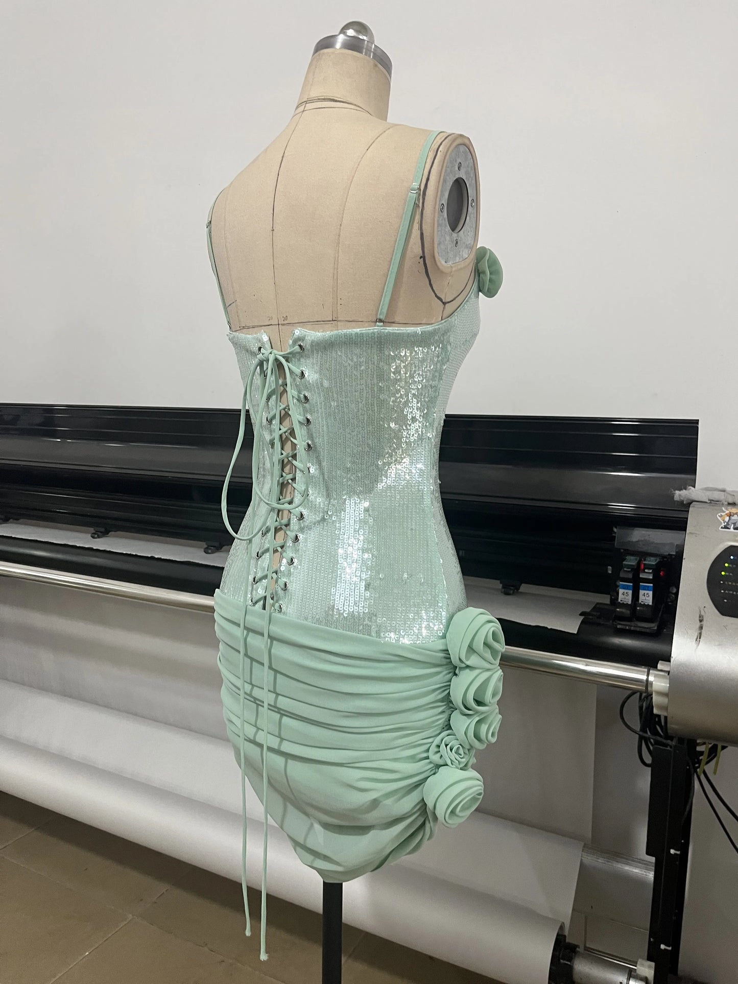 Sexy Spaghetti Strap Backless Prom Dresses for Women Luxury 2025 Summer Sequins Flower Lace-up Pleated Mini Dress Elegant Gowns