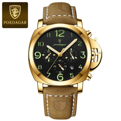 POEDAGAR Fashion Luxury Men Wristwatch Waterproof Luminous Chronograph Date Man Watch Unique Sports Leather Quartz Men's Watches