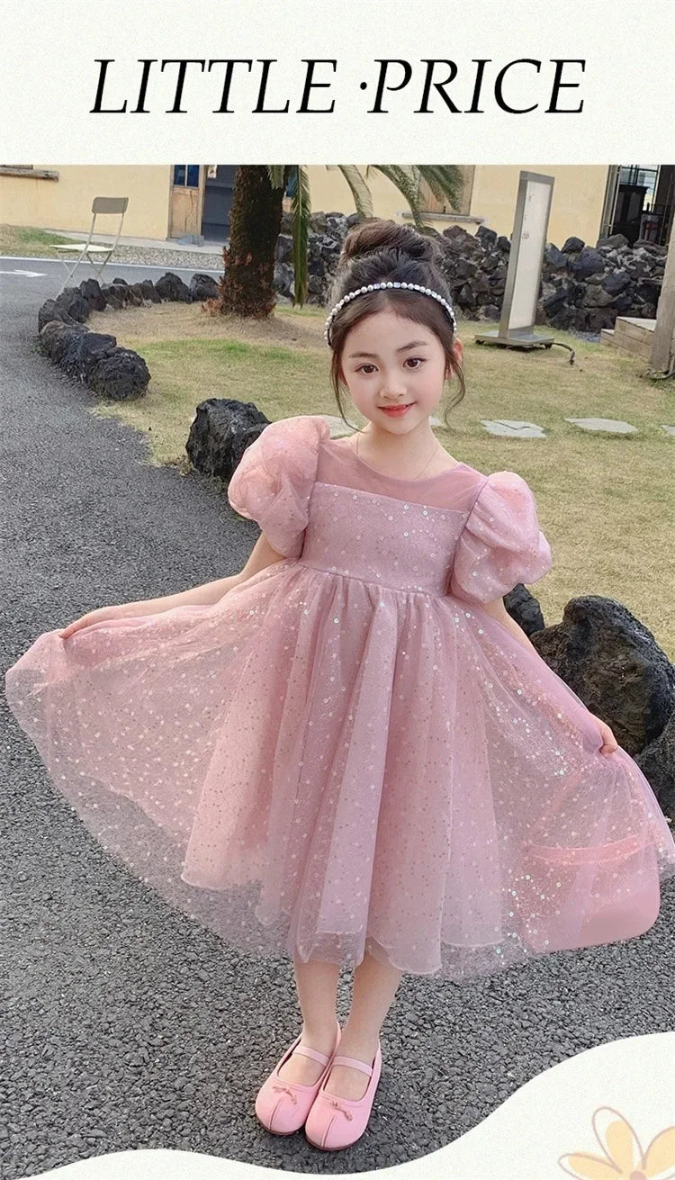 2024 Summer New Style Women's Baby Princess Dress Puffy Sleeves Trendy Girls Casual Dresses Woodland Theme Design