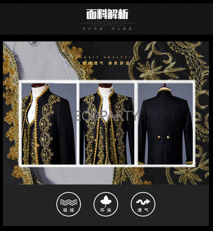 2023 New Retro Court Style Men's Tuxedo Men's Suit Three-piece Suit for European and American Opera Stage Costumes Dress Suit