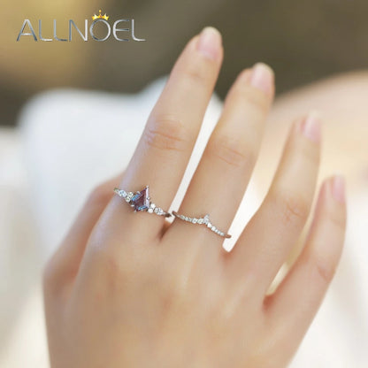 ALLNOEL Kite Cut 0.91ct Alexandrite 925 Silver Ring For Women Wedding Bridal Set Jewelry June Birthstone Birthday Gift Wholesale