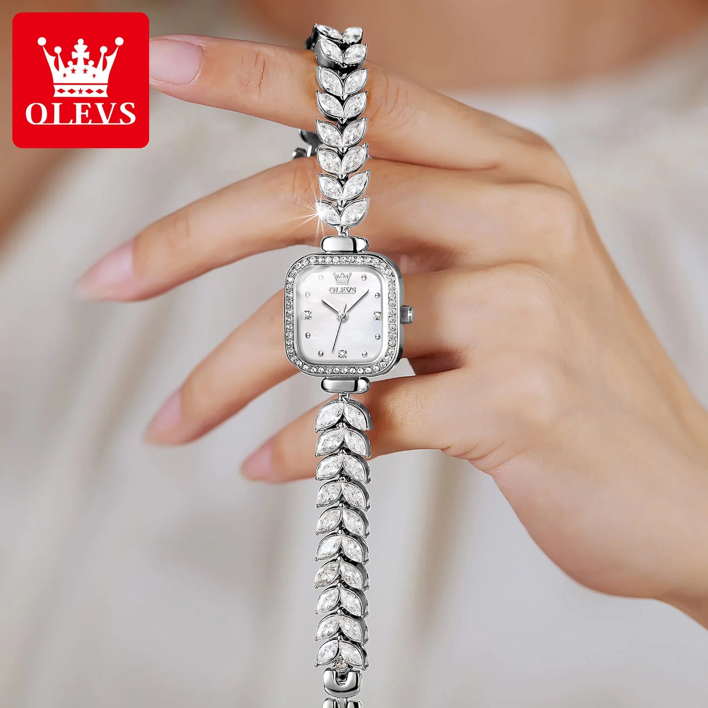 OLEVS 9987 Women's Watch Square Dial Waterproof Quartz Watch For Women Luxury Original Elegant Ladies Wristwatch Steel Strap