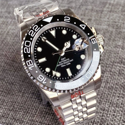 200m Waterproof NH34A Automatic Mechanical Diver Watch for Men GMT Movement Luminous Jubilee Strap Dual Time Glide Lock Buckle