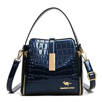 Women Patent Leather Handbag High Quality lnterior Slot Pocket Leather Bucket Bag Female Shoulder Bag Luxury Brand Crossbody Bag