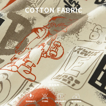 6781 100% Cotton Creative Graffiti Print Shirts Men's Spring Fall Fashion Loose Casual Blouses Youth Teen Streetwear Trendy Tops