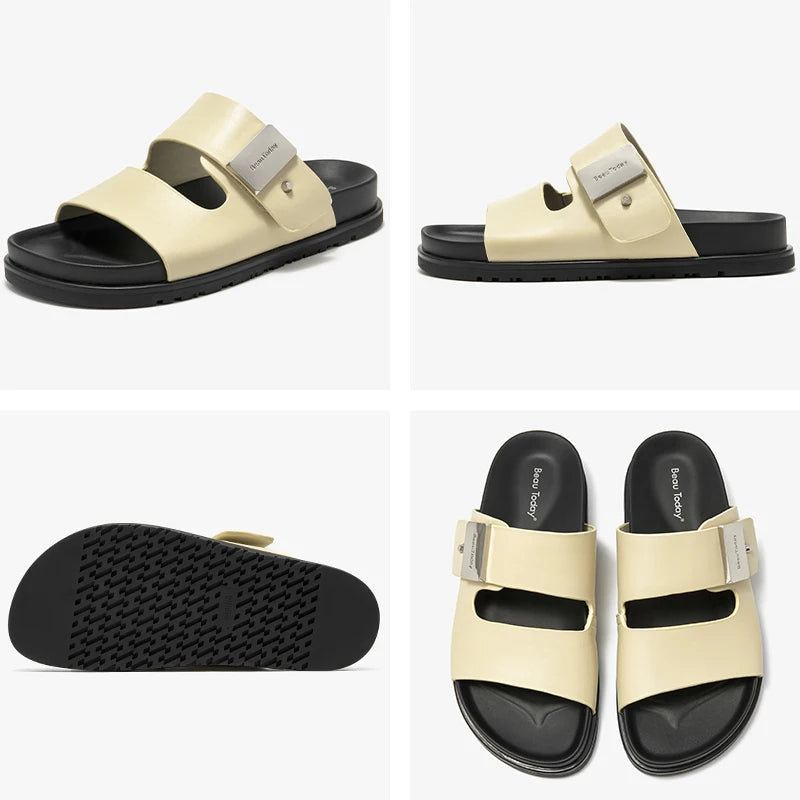 BEAUTODAY Casual Slippers Women Synthetic Leather Platform Buckle Band Roman Summer Outdoors Ladies Flat Shoes Handmade 34073