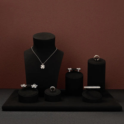 WoodTen Black Microfiber Jewelry Display Props for Shop Counter Popular Rings Earrings Necklaces Portraits Jewelry Display Stand