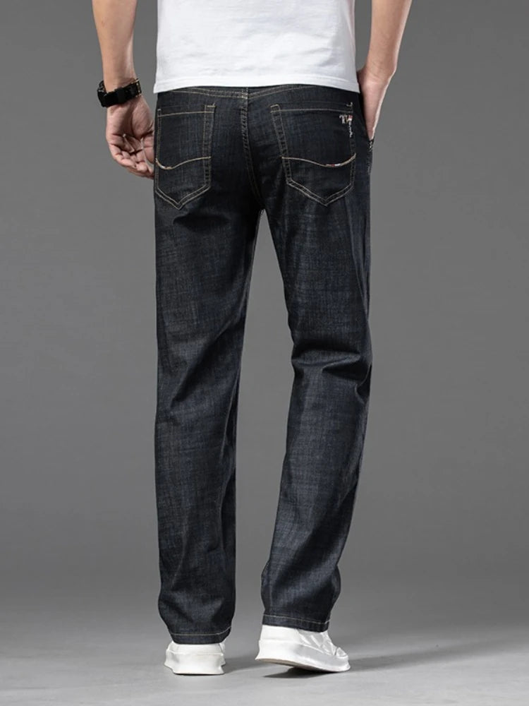 Plus Size 28-42 Men's Jeans Spring Summer Thin Business Classic Stretch Straight Denim Pants Male Brand Casual Loose Trousers