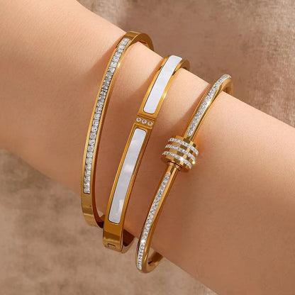 3PCS American Style Exquisite Stainless Steel Women's Bracelet Set, High-quality 18K Gold-plated Waterproof And Colorfast Gift