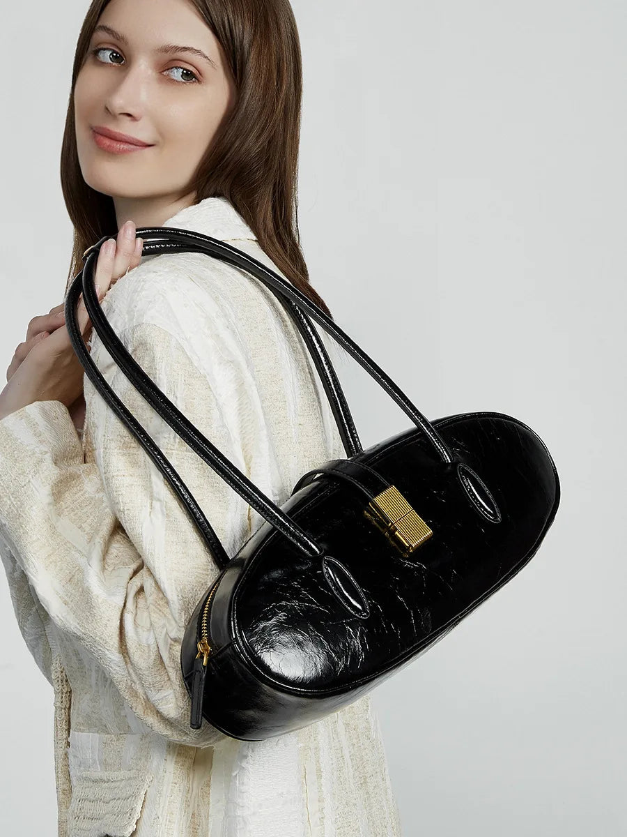 YANATARI underarm cowhide Genuine leather handbags women vintage shoulder bag female luxury bag high quality long bag