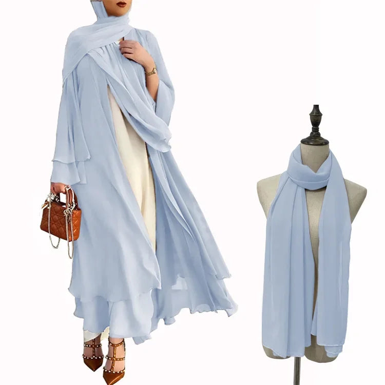 Ivory New Arrival Cross-border Best Seller Chiffon Cardigan Elegant Long Dress Solid Color Dress 21419
