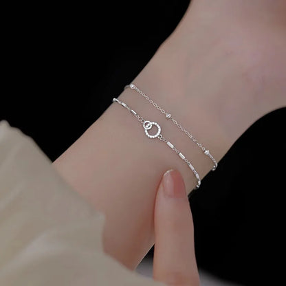 New 925 Sterling Silver Round Double Layer Bracelet Simple Style Women Bracelet Beautiful Jewelry for Friends Birthday Party Gif