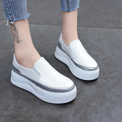 Spring Genuine Leather Soft Outsole Work Shoes Female Black Swing Shoes Woman Plus Size Wedges Single Shoes Zapatillas