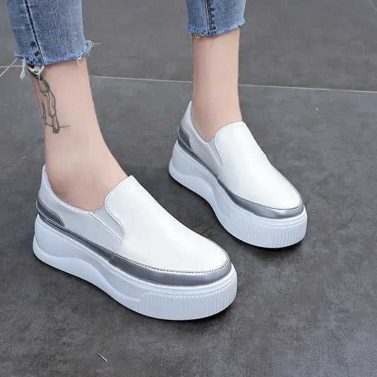 Spring Genuine Leather Soft Outsole Work Shoes Female Black Swing Shoes Woman Plus Size Wedges Single Shoes Zapatillas