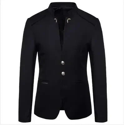 Black Stand Up Collar Blazer Coat, Men's Wedding Party Dress Jacket Fashion Slim Fit Single Breasted Jaqueta, Asian Size M-5XL