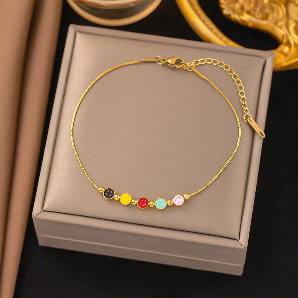 Not Fade Boho Titanium Stainless Steel Lotus Pendant Anklet Beach Vacation Yoga Inspired Stackable Jewelry for Women Party Gift