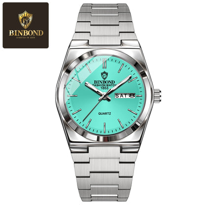BINBOND Top Brand New 103 Fashionable Men's Quartz Watch Waterproof Night Light Dual Calendar Ultra Thin Men's Quartz Watch