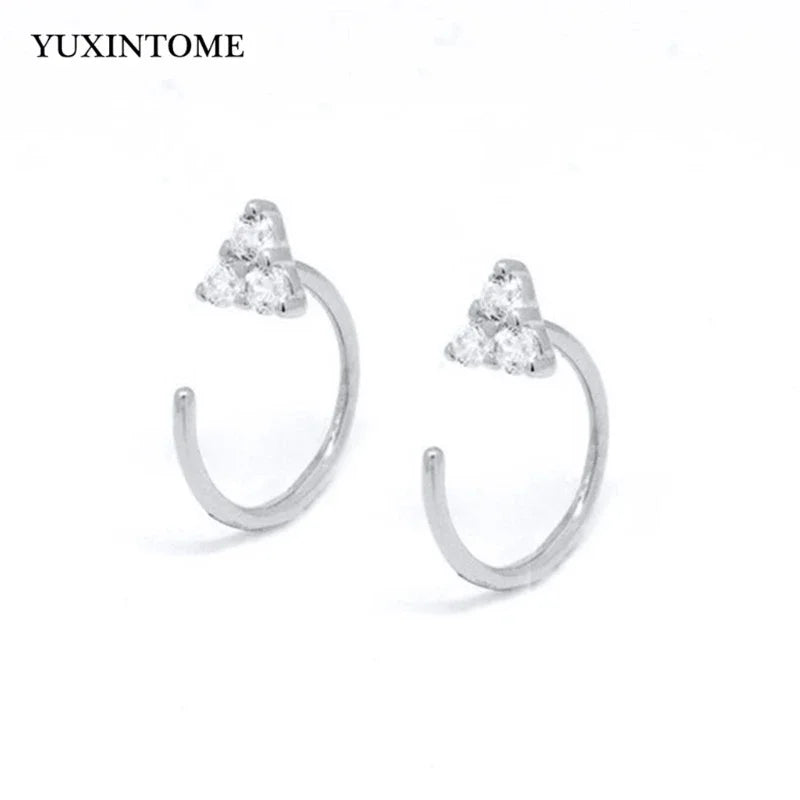 YUXINTOME Small 925 Sterling Silver Ear Needle C-Shaped Cartilage Piercing Stud Earrings For Women cartilage perforation Jewelry