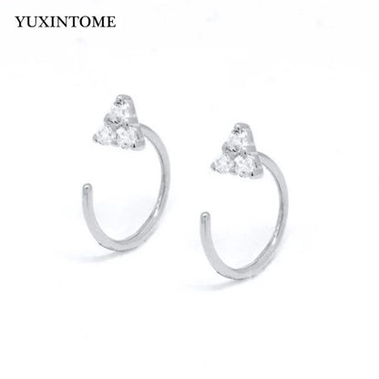 YUXINTOME Small 925 Sterling Silver Ear Needle C-Shaped Cartilage Piercing Stud Earrings For Women cartilage perforation Jewelry