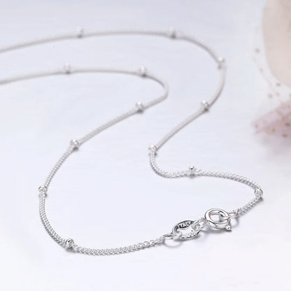 35-60cm Slim Thin Pure 925 Sterling Silver Beads Curb Chain Choker Necklaces Women Girls Jewelry Kolye Collares Collier Ketting