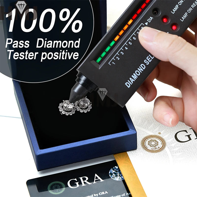 Moissanite Stud Earrings 1.0ct D Color Blue Green Black Champagne 925 Silver Plated White 18K  Gold jewelry for woman